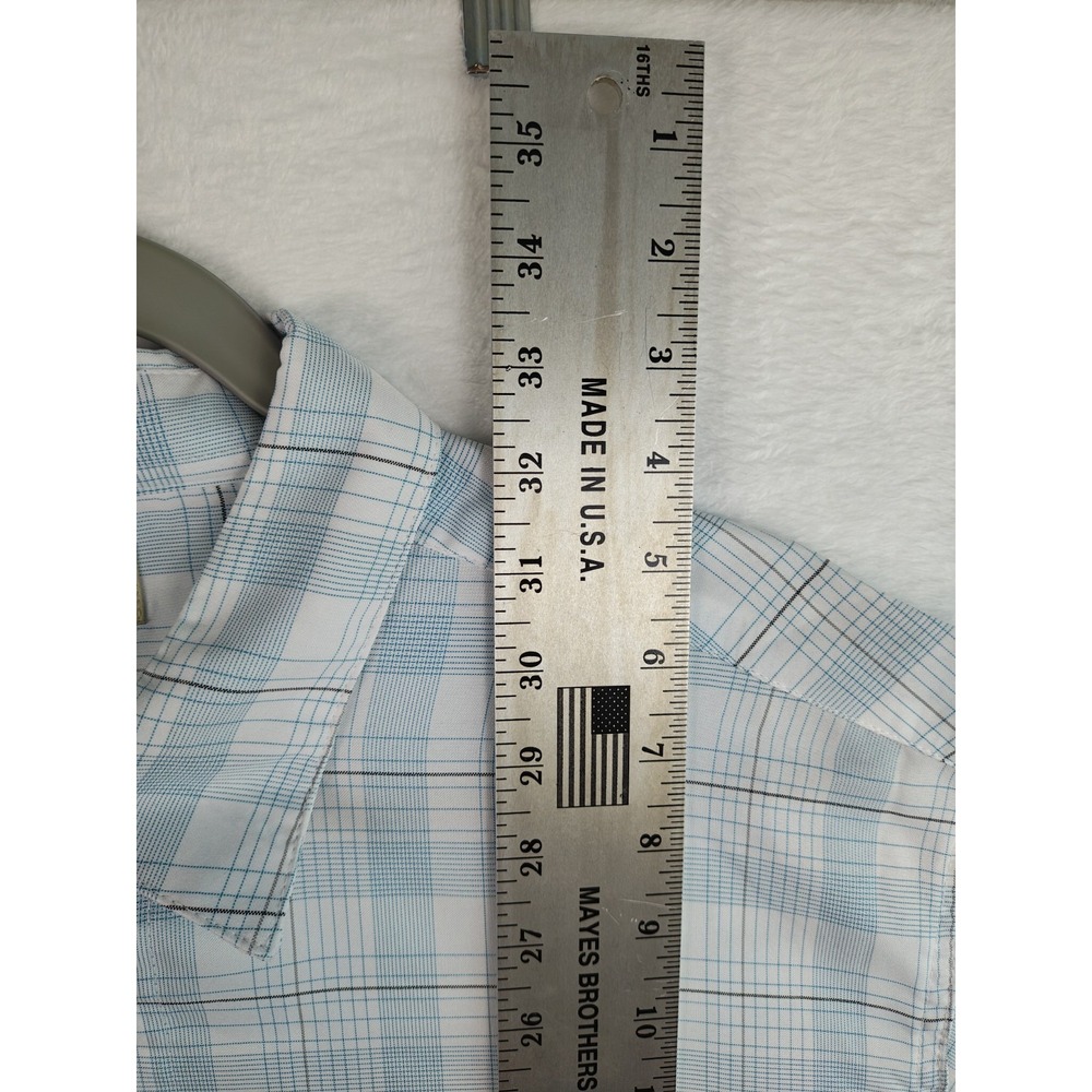 Haggar Men's XL Plaid Short Sleeve Button Up Shirt Blue White 100% Polyester - Picture 7 of 7